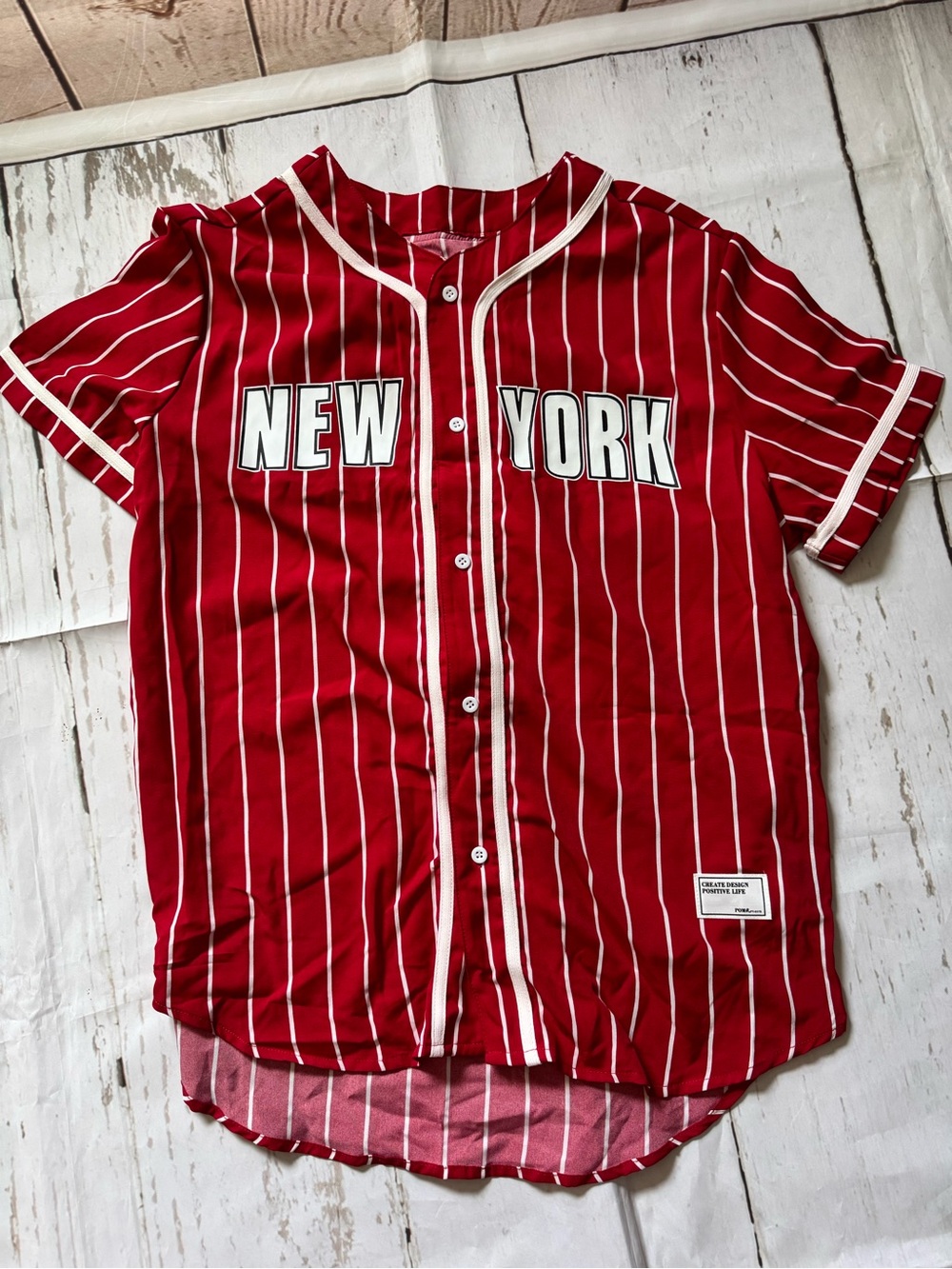 Red Striped 'New York' Baseball-Style Jersey Top